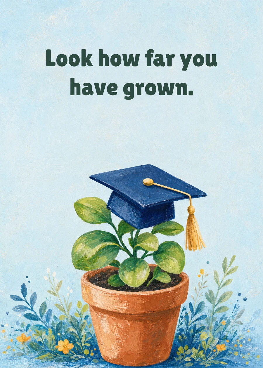 Ready to Grow greeting card artwork: Look how far you have grown.