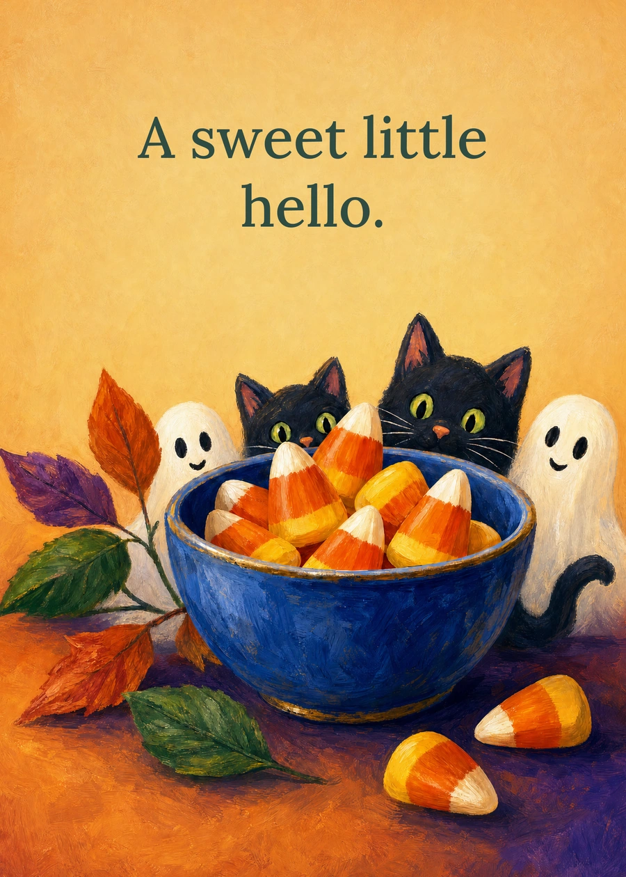 Personalized A Sweet Little Halloween Greeting Card front with example wording: A sweet little hello.