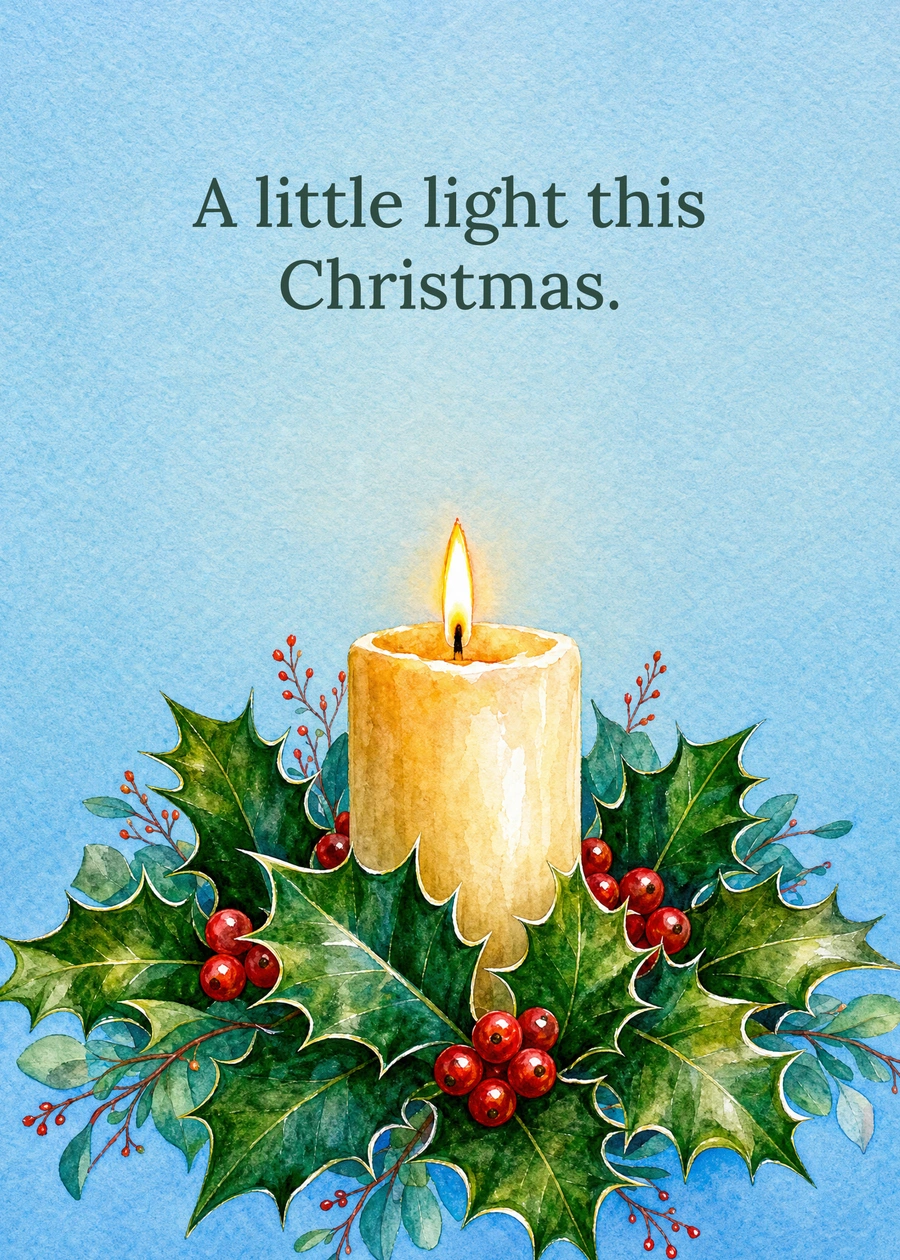 Personalized A Christmas Candle Greeting Card front with example wording: A little light this Christmas.
