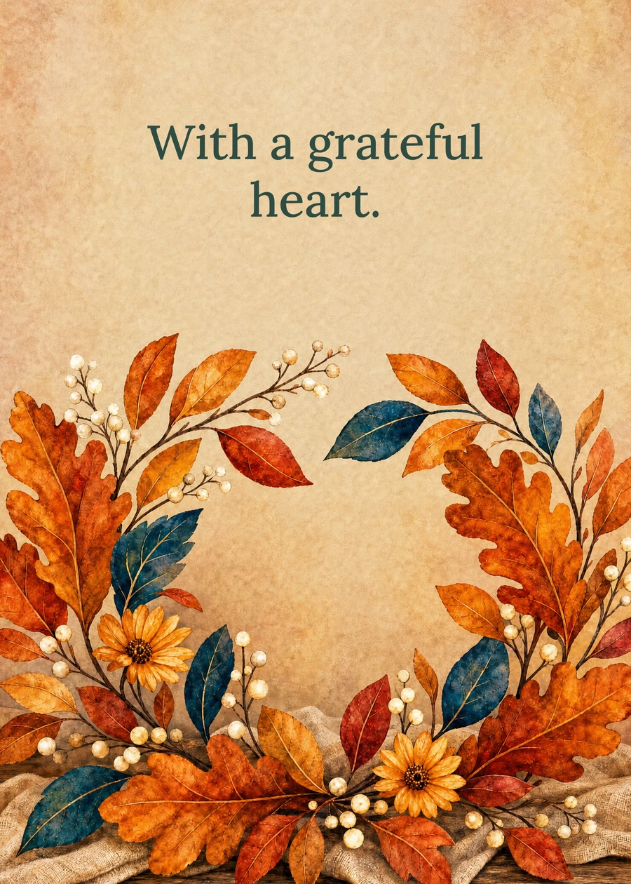 Personalized A Circle of Gratitude Greeting Card front with example wording: With a grateful heart.