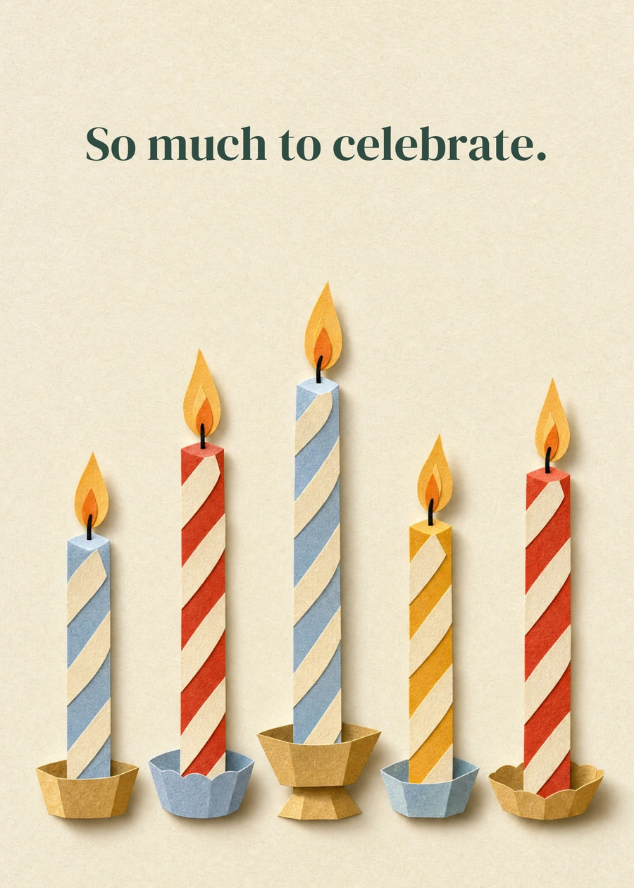 Personalized A Little Birthday Glow Greeting Card front with example wording: So much to celebrate.