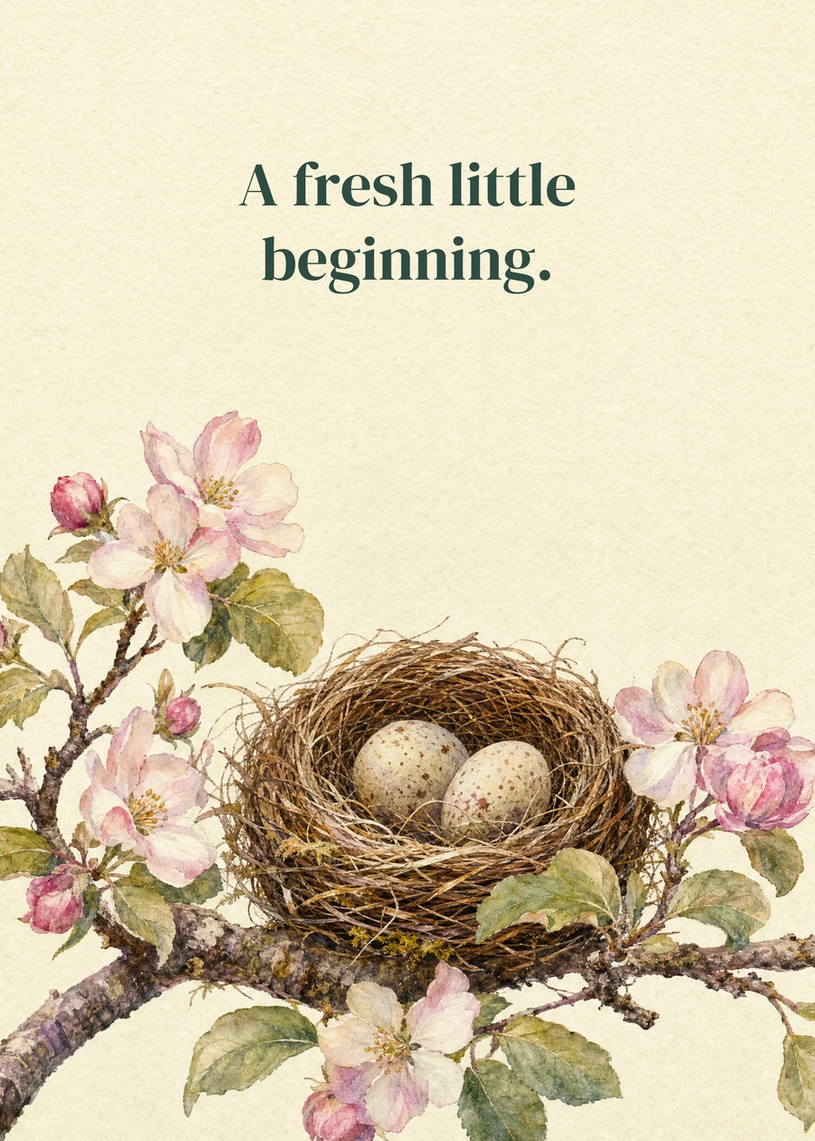 A Little Spring Hello greeting card artwork: A fresh little beginning.