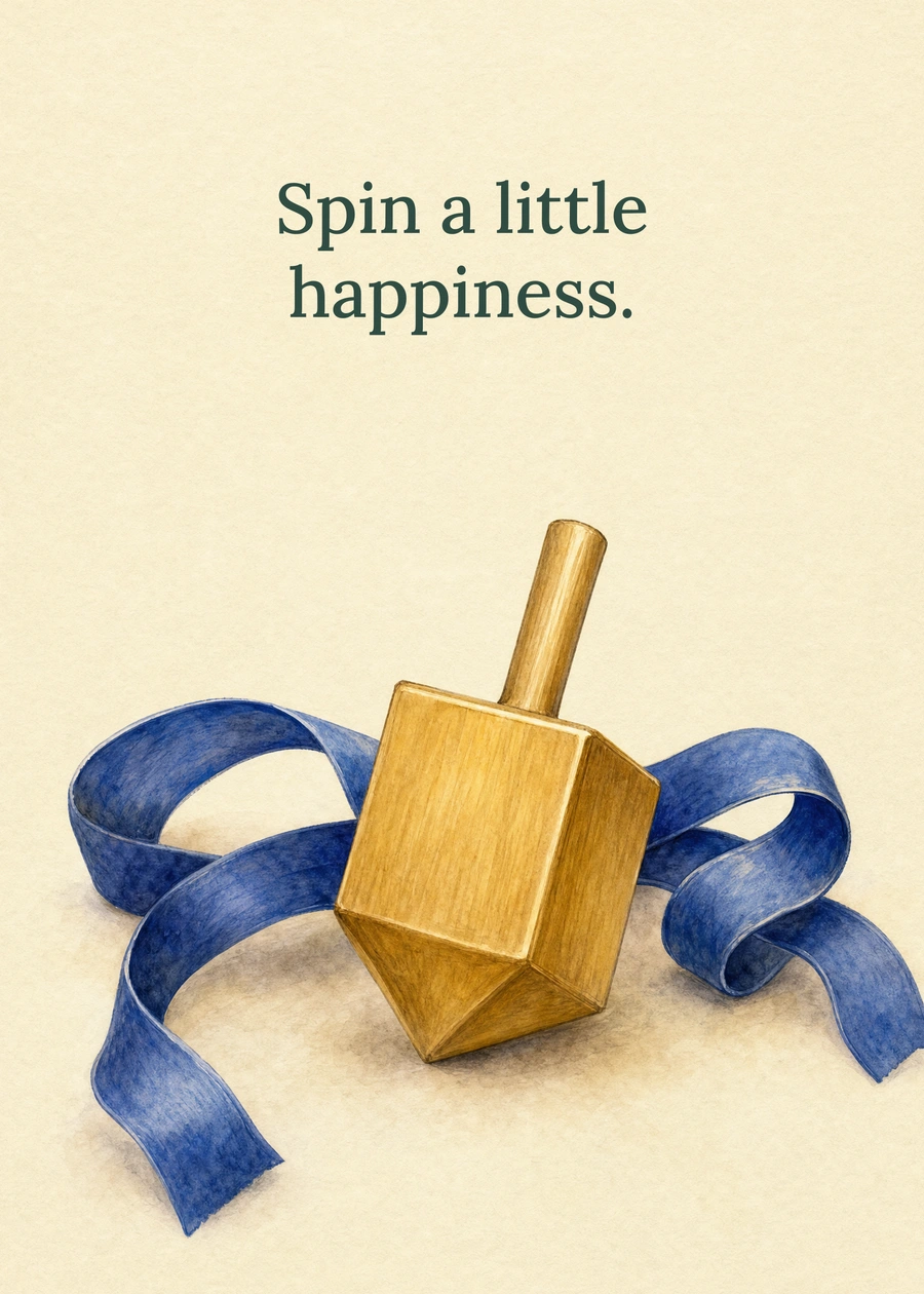 Personalized A Golden Little Spin Greeting Card front with example wording: Spin a little happiness.