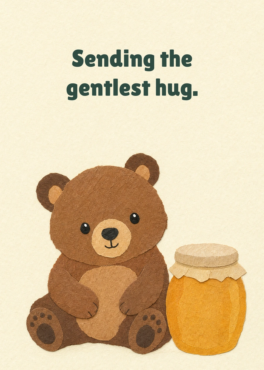 A Little Bear Hug greeting card artwork: Sending the gentlest hug.