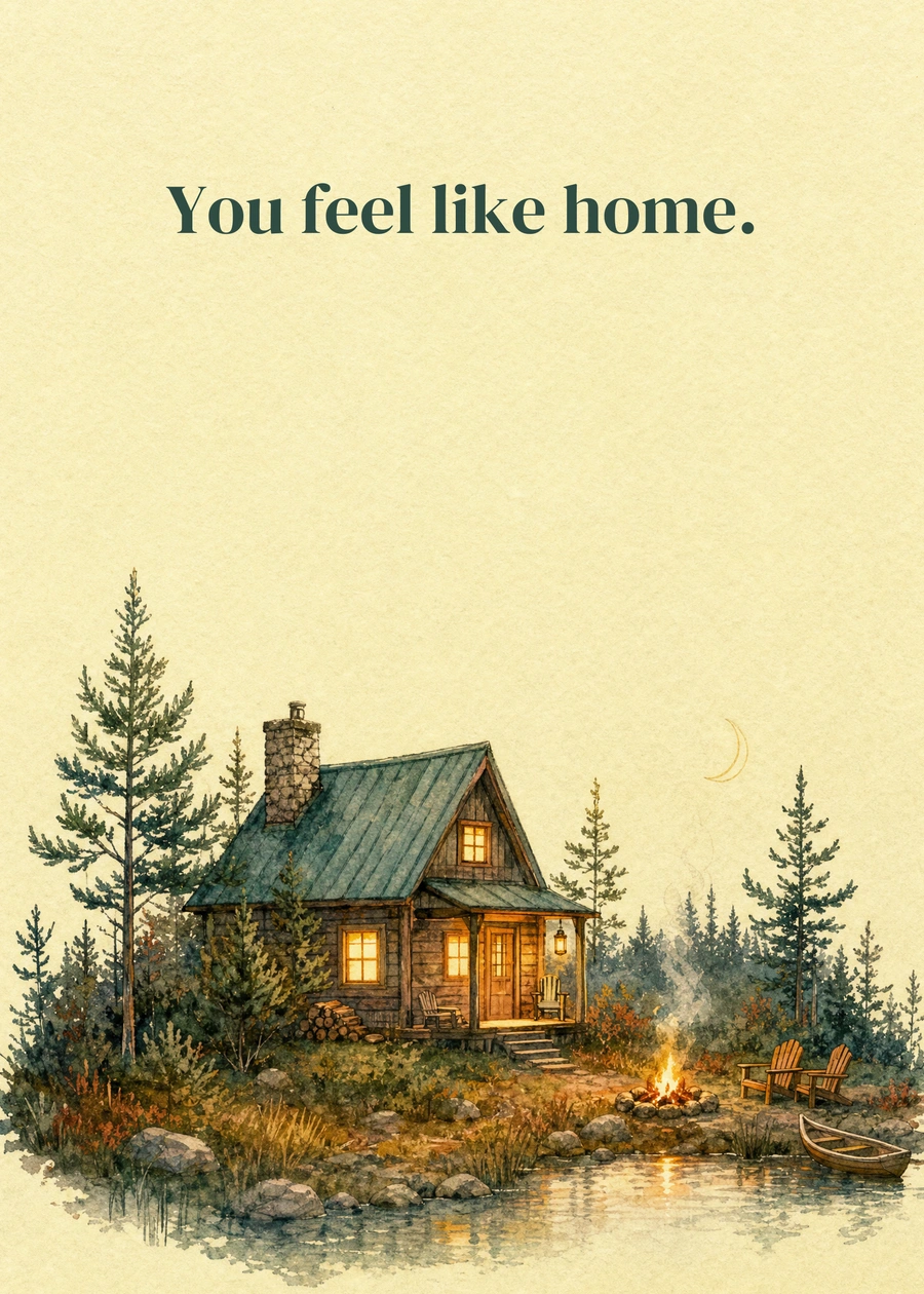 Our Little Somewhere greeting card artwork: You feel like home.