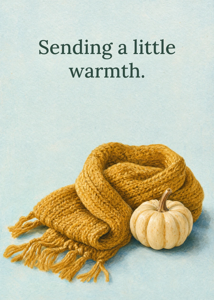 Personalized A Little Warmth for You Greeting Card front with example wording: Sending a little warmth.